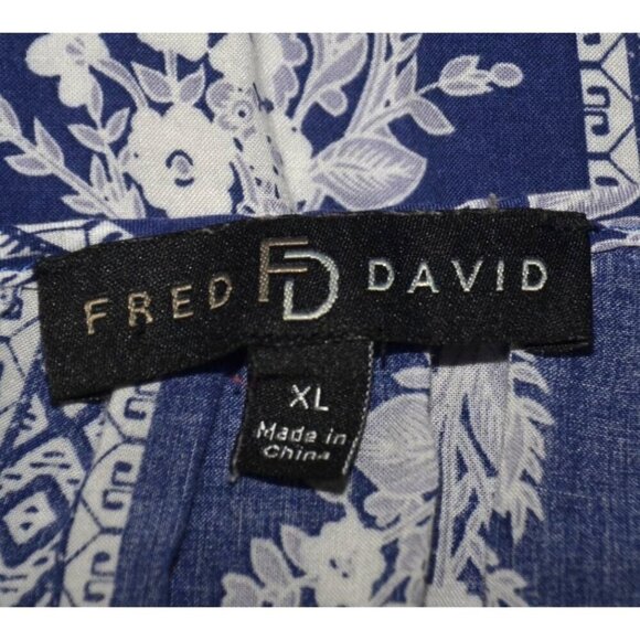 Fred David Blue Floral Print Blouse Ladies XL Lightweight Rayon Top Casual Top - Picture 8 of 10